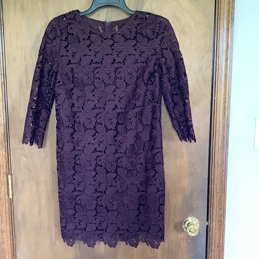 Loft embroidered floral crochet lace like outer layer dress size 0 - Picture 4 of 17
